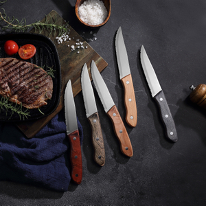 Custom Pakka Wood Handle Steak Knife Set | Low MOQ | Sandwich Blister Packaging | Hot Selling