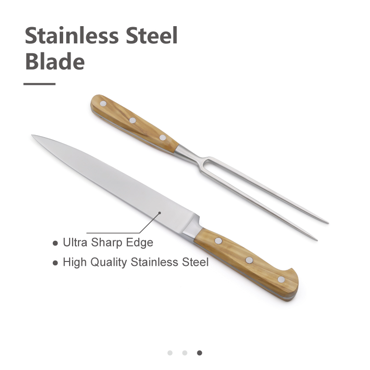 Olive Wood Handle Barbecue Fork & Carving Knife Set