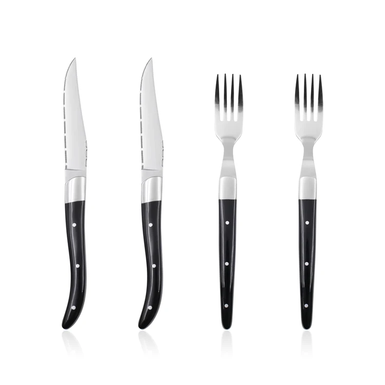 Restaurant 4-Piece Stainless Steel Steak Knife and Fork Set with Acrylic Handle Kitchen Dinner Tools