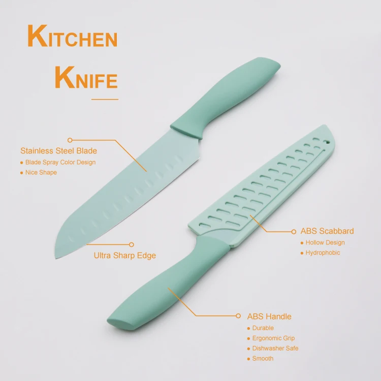 Popular Macaron Colorful Non-Stick Coating Kitchen Knife Set with Protector