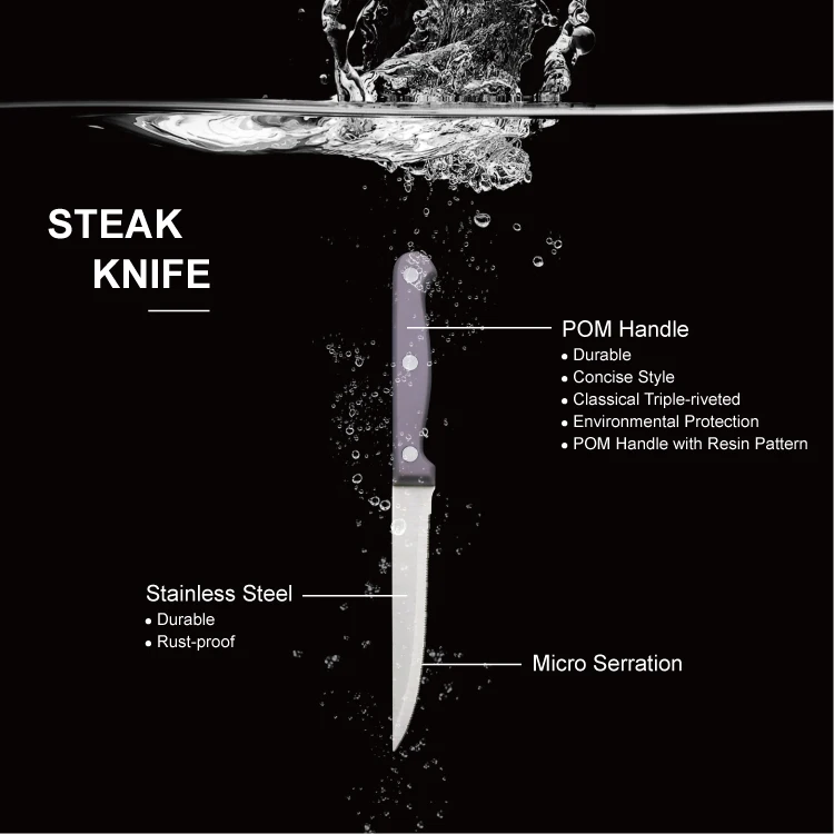 Elegant Party Dresses Steak Knife with Purple Ergonomic POM Handle | Durable Metal Stainless Steel | Sustainable