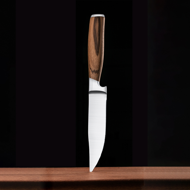 Wooden Handle Steak Knife - Kitchen Essential, High-Quality Stainless Steel Blade, Comfortable Grip Design