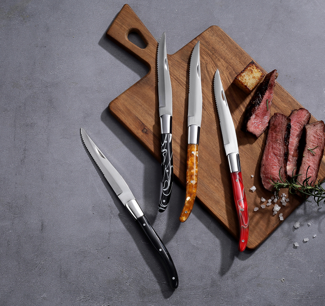 Yarım Tırtıklı Bıçak ile Laguiole Stil İspanyol Akrilik Saplı Paslanmaz Çelik Biftek Bıçağı