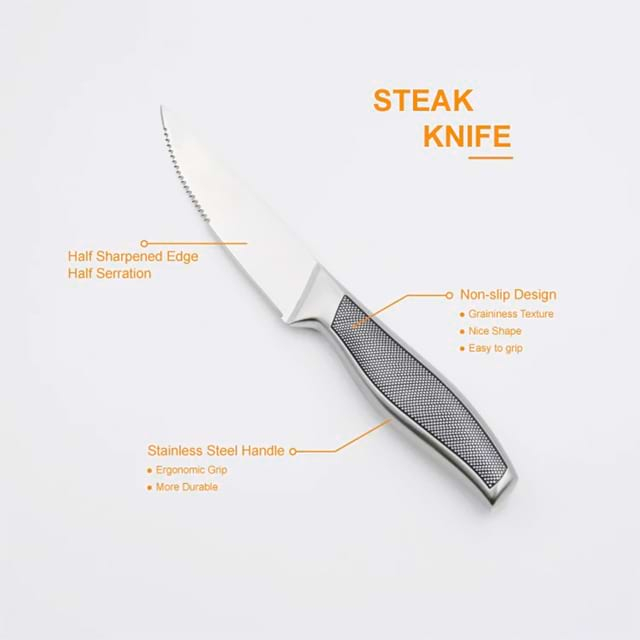 High Quality 4.7 Inch Stainless Steel Jumbo Steak Knife with Non-Slip Handle