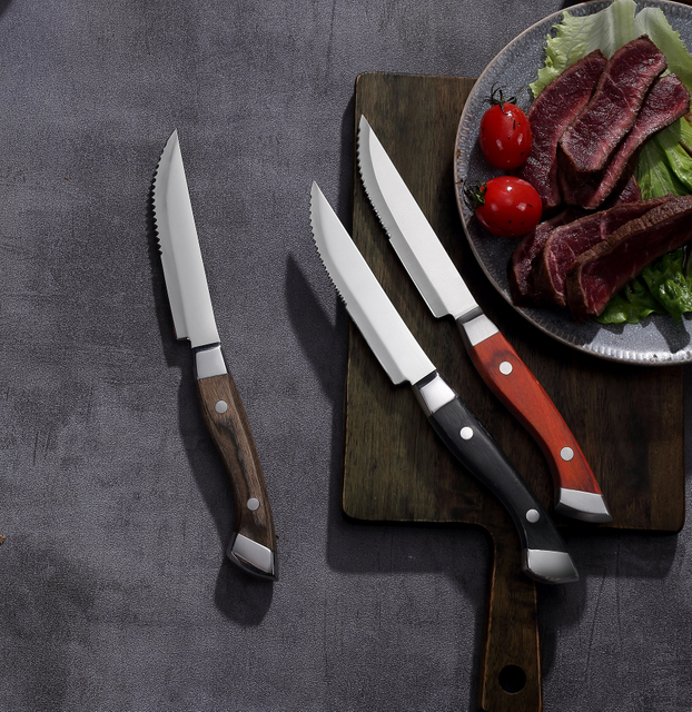 5-Inch Stainless Steel Steak Knife with Pakka Wood Handle | Half Sharpened Edge, Half Serrated Table Knife