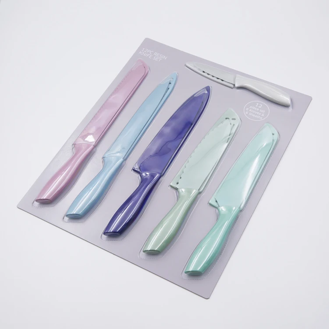 Популярный набор кухонных ножей Macaron с цветным антипригарным покрытием и защитой