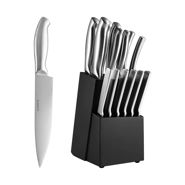 طقم سكاكين مطبخ من الفولاذ المقاوم للصدأ عالي الجودة مكون من 13 قطعة بمقبض مجوف