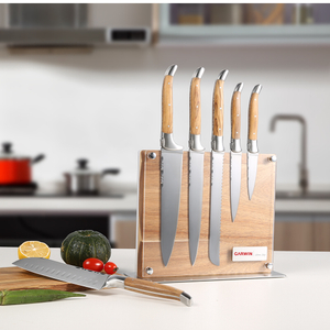 Врхунски сет кухињских ножева од 7 комада са оштрицама од висококвалитетног нерђајућег челика и елегантном дршком од маслиновог дрвета
