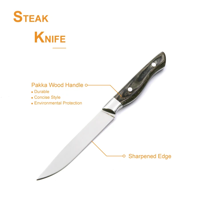 Couteau à steak aiguisé en une seule pièce à double rivetage à prix compétitif avec manche en bois de Pakka
