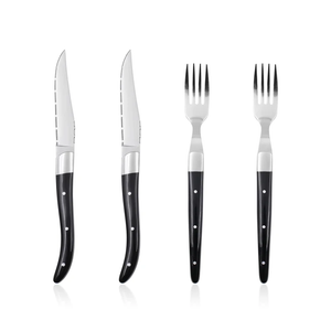 Restaurant 4-delt biffkniv og gaffelsett i rustfritt stål med akrylhåndtak Kjøkken middagsverktøy