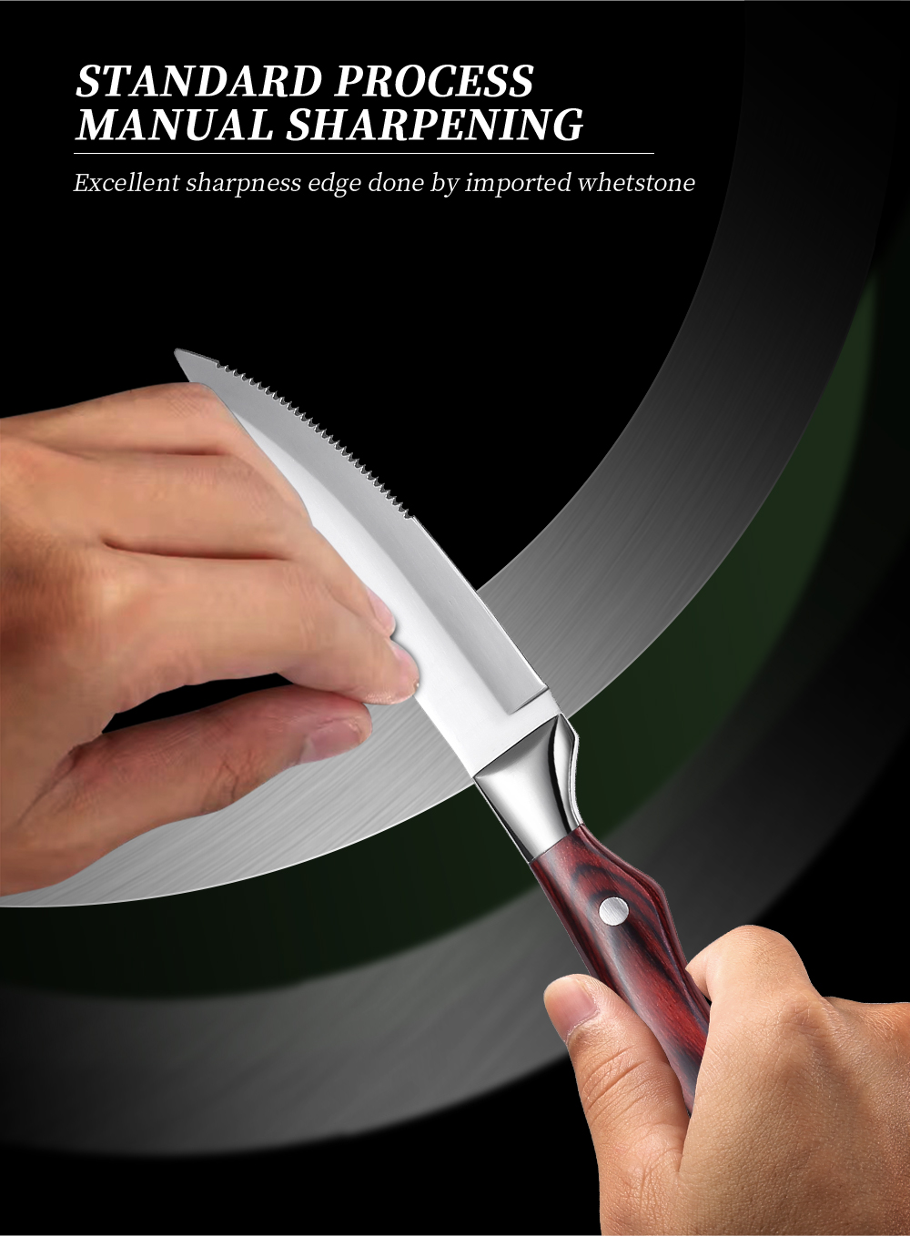 Competitive Price Double-Riveted One-Piece Cutting Sharpened Steak Knife with Pakka Wood Handle
