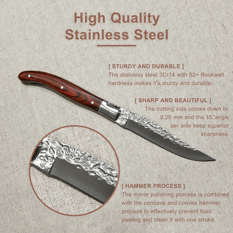 Högkvalitativ 4,5'' stekknivssats i rostfritt stål med Pakka trähandtag - biffknivset