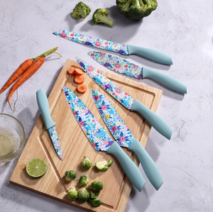 Non-Stick Coated Kitchen Knives Set - 5PCS Colorful PP+TPR Handle