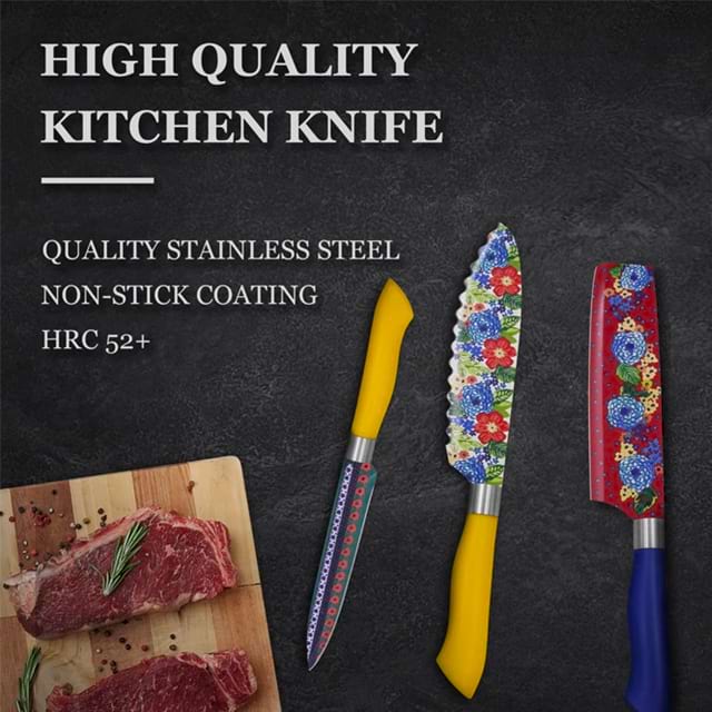 طقم سكاكين مطبخ من الفولاذ المقاوم للصدأ غير لاصق مكون من 5 قطع لمهرجان الربيع للعام الجديد مع مقبض ABS