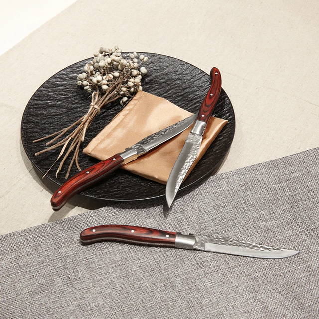 Ensemble de couteaux à Steak en acier inoxydable de 4.5 pouces de haute qualité avec manche en bois Pakka-ensemble de couteaux à Steak