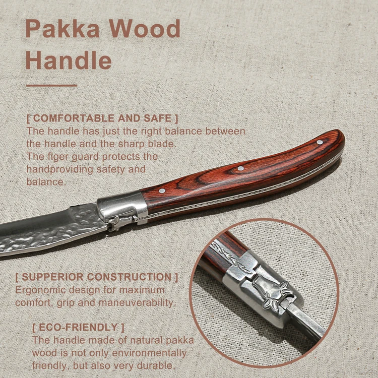 Högkvalitativ 4,5'' biffknivsset i rostfritt stål med Pakka trähandtag - biffknivset