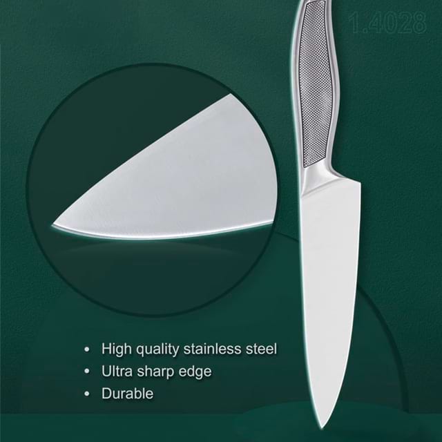 ສະແຕນເລດ Chef Knife - Ergonomic Non-Slip Handle ສໍາລັບເຮືອນແລະຮ້ານອາຫານ